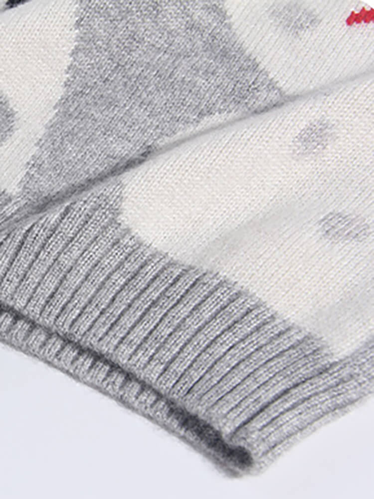 Kids Heather Grey Cashmere Sweater with Dog and Snowman Pattern